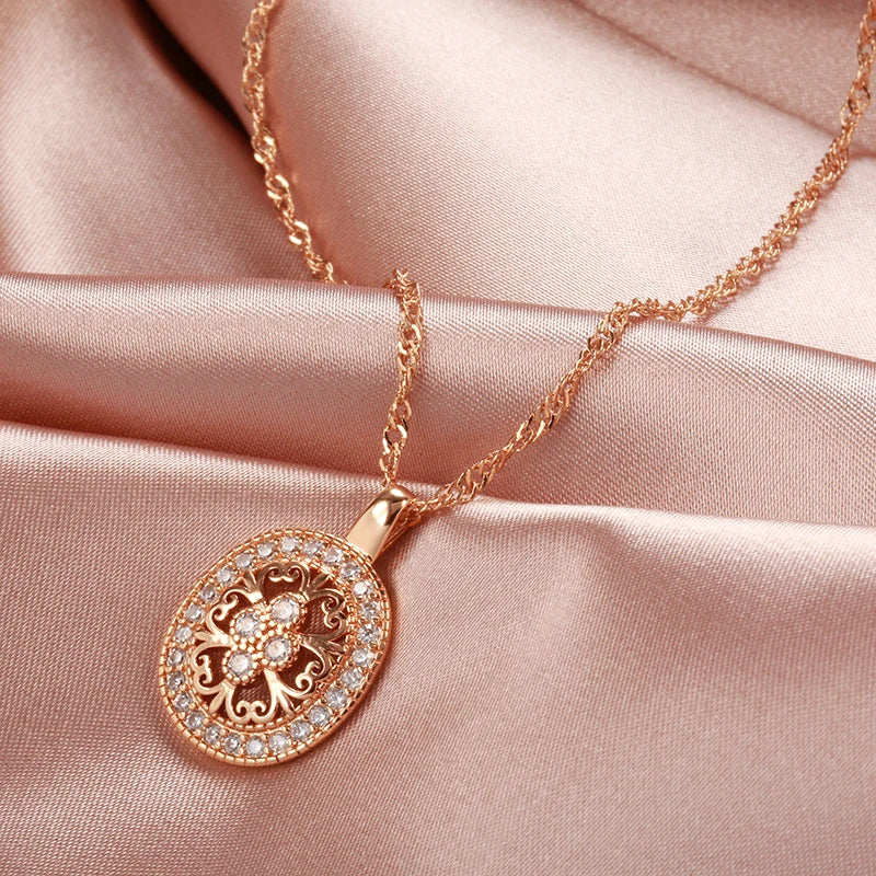 Luxury 14K Filled Rose Gold Ethnic Pattern Hollow AAA Zircon Diamonds Necklace For Women - Fine Jewellery