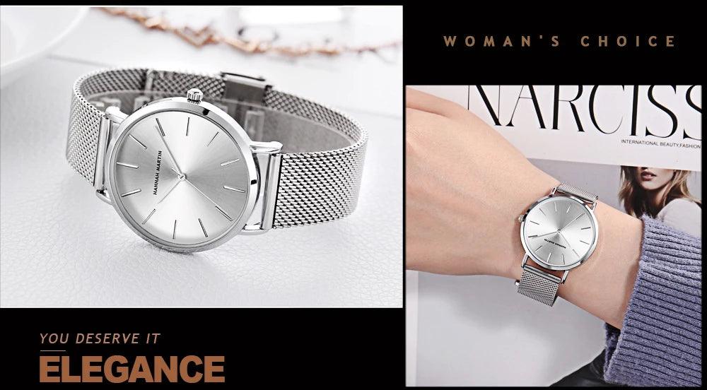 New Gold Colour Design Dial Quartz Movement Ladies Wristwatches Stainless Steel Mesh Ultra thin Waterproof Watches