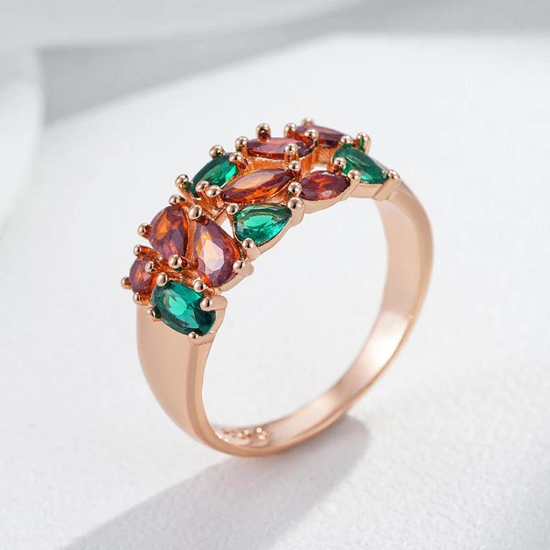 Hot Shiny AAA Zircon Crystals Trendy Rolled 14K Rose Gold Rings For Women Daily Fine Jewellery Best Crystal Gift