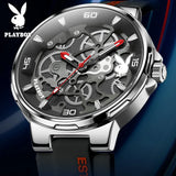 PLAYBOY Luxury Brand Casual Waterproof Quartz Silicone Strap Sports Elegant High-end Wrist Watch for Men