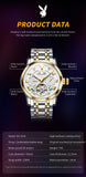 PLAYBOY Luxury Top Brand Fashion Automatic Mechanical Stainless Steel Waterproof Business Men's Watches for Men