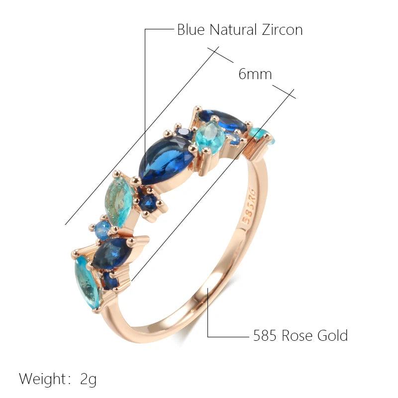 Gorgeous Blue AAA Zircon Crystals Leaf Ethnic 14K Rolled Rose Gold Luxury Ring For Women -  Daily Party Jewellery