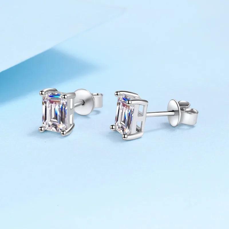 Classic 0.5-2CT Emerald Cut Rectangle Moissanite Diamonds Earrings - Sterling Silver Fine Jewellery For Men and Women - The Jewellery Supermarket