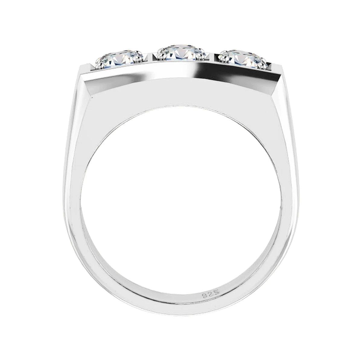 Designer Luxury Heavy 3 Stone VVS1 D Colour Moissanite Diamonds Ring For Men And Women Silver Certified  Jewellery