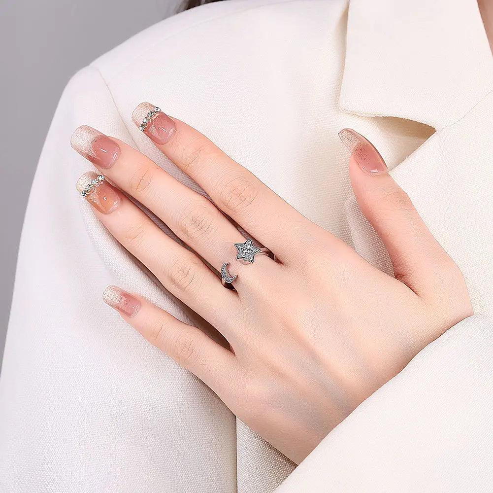New Anti Anxiety North Star Crystal Adjustable Fidget Spinner Rings For Women - Ideal Fashion Party Daily Use Gifts - The Jewellery Supermarket