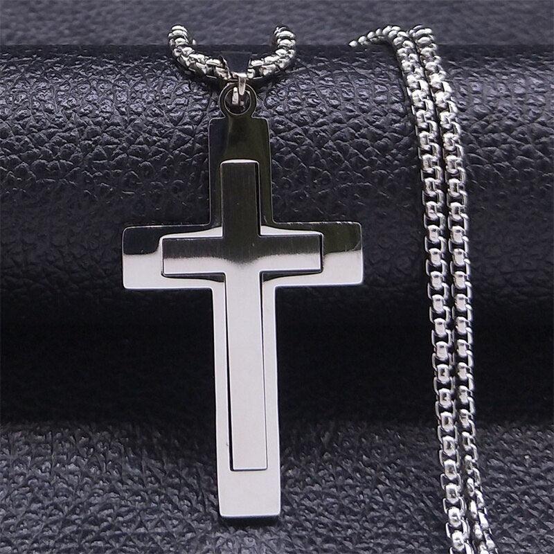 Catholic Cross Stainless Steel Jesus Christ Amulet Necklace - Gold Colour Chain Christian Necklaces Jewellery - The Jewellery Supermarket