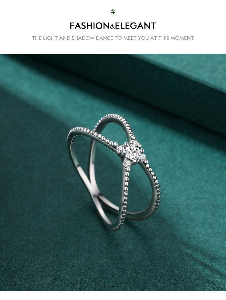New Sterling Silver Simple Geometric Cross AAAA Simulated Diamonds Ring - Simple Style Ring Fine Jewellery - The Jewellery Supermarket