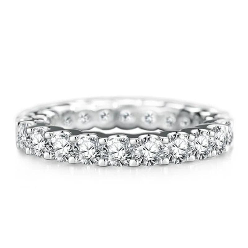Dazzling 3MM D Color Moissanite Diamonds 18K White Gold Plate Eternity Wedding Engagement Rings for Women - The Jewellery Supermarket