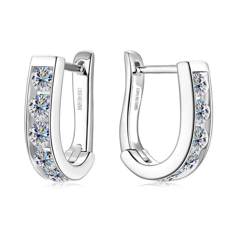 Superb 14KGP 3mm D VVS1 Moissanite Diamonds U-shaped Hoops Geometric Earrings, Silver Engagement Fine Jewellery - The Jewellery Supermarket