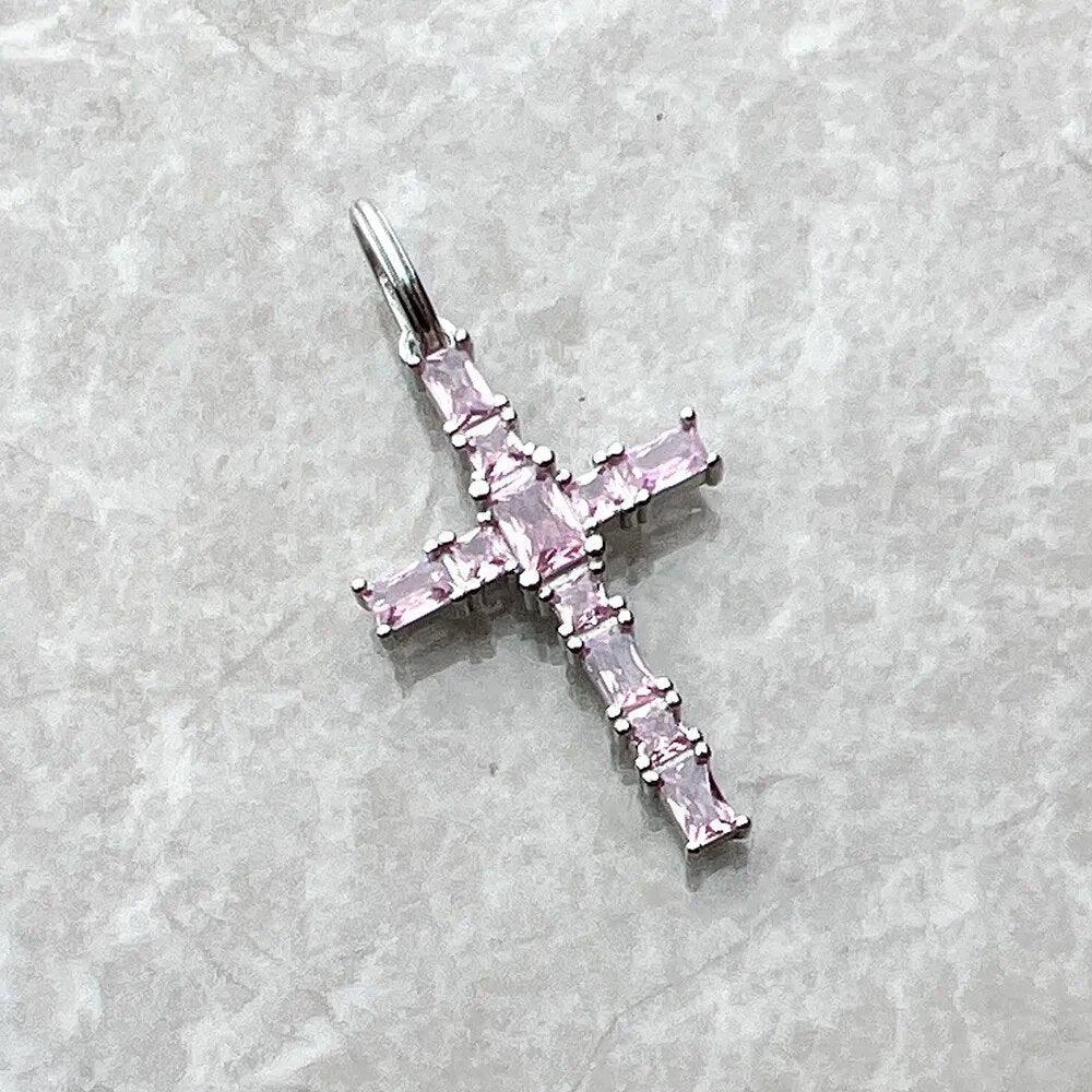 Brand New Pendant Cross with Pink AAA Zircon Crystals Jewelry 925 Sterling Silver Romantic Christian Gift For Women - The Jewellery Supermarket