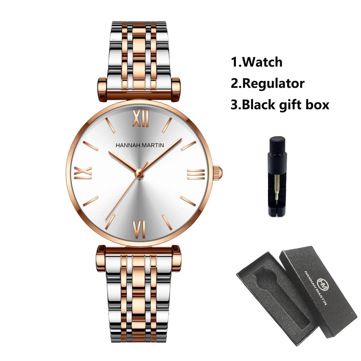 Luxury Fashion Elegant Rose Gold Tone Stainless Steel Women Watch Quartz Simple Round Dial Waterproof Wristwatches