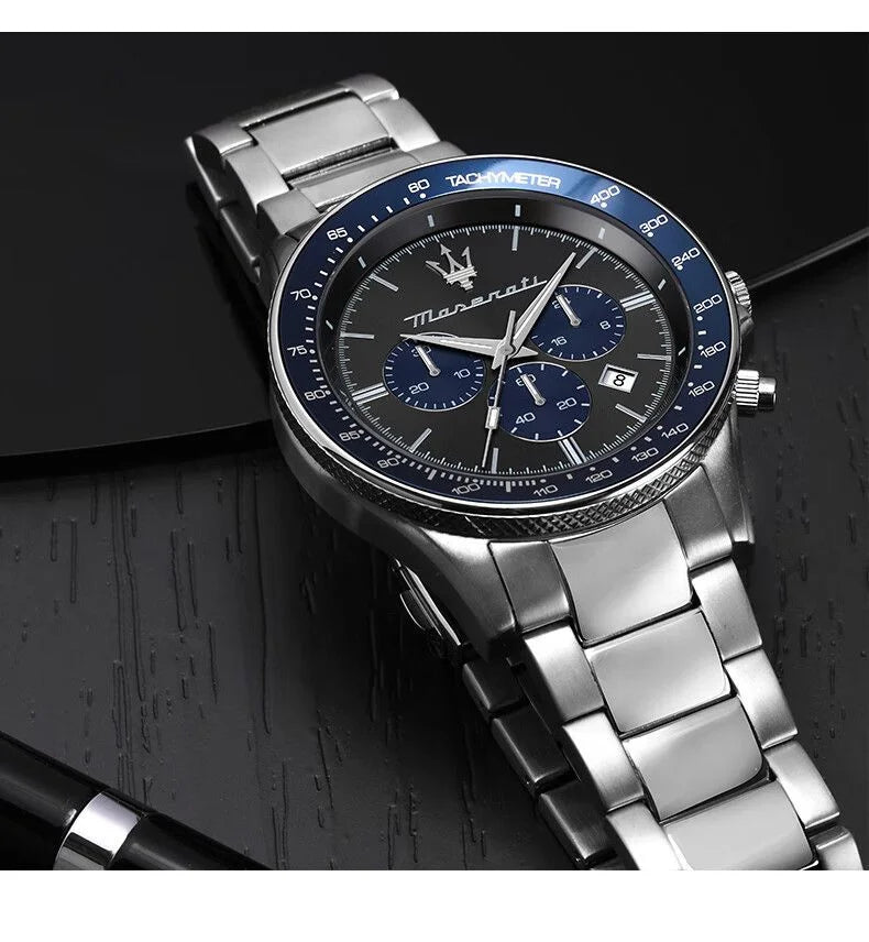 Original Luxury Maserati Men's Watch SFIDA Challenge Series Luxury Business Trendy Black Gold Steel Belt Watch