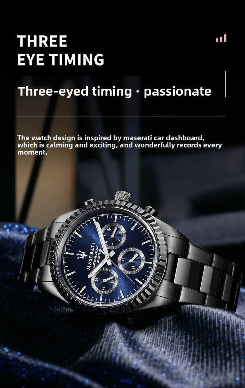 Original Maserati Blue Gold Men's Luxury Gold Fashion Trend Dial European and American Business watch