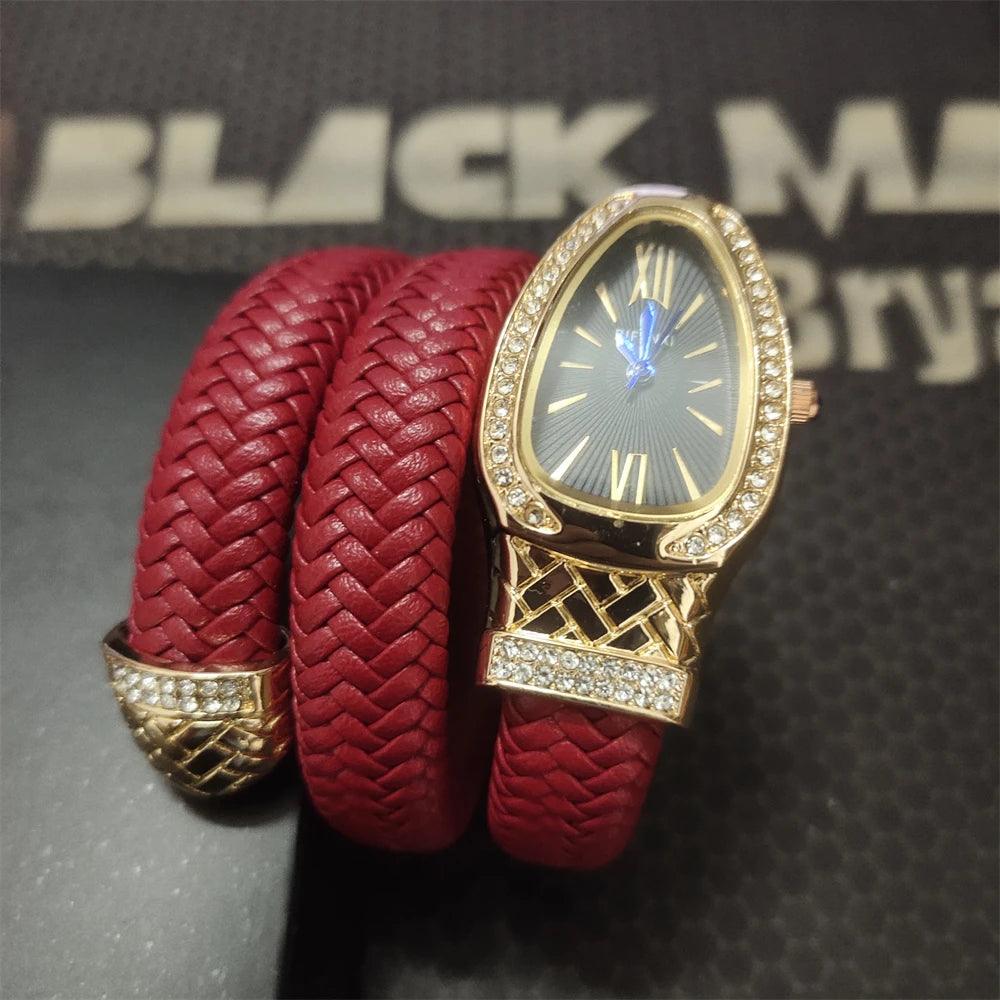 New Arrival Luxury Brand Women Snake Watches - Quartz Fashion Ladies Bracelet Wristwatch with Rhinestones