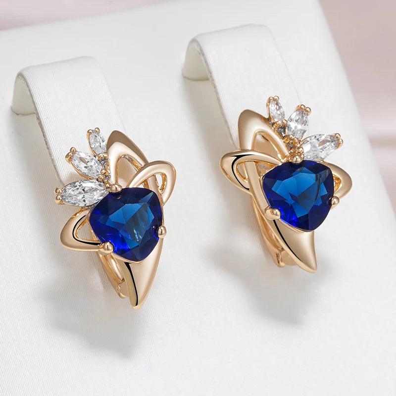 New Delightful 14K Filled Rose Gold Dark Blue AAA Zircon Crystal Drop Earrings For Women - Trendy Jewellery