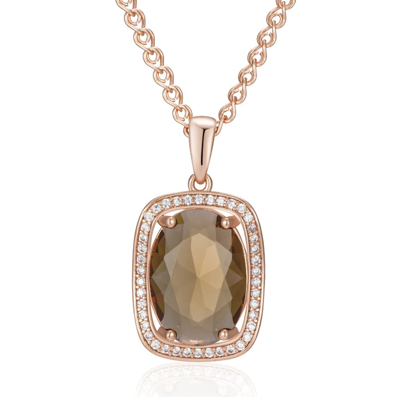 Amazing Rolled 14K Rose Gold Oval Brown AAA Zircon Crystal Necklace - Fashion High Quality  Jewellery