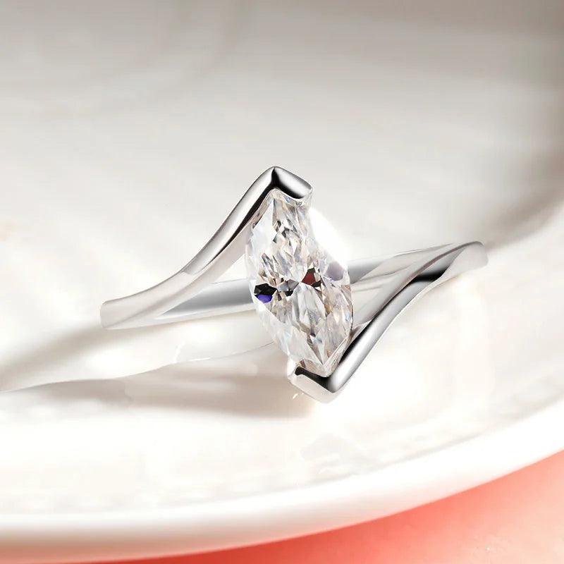 GRA Certified 5x10mm Marquise Cut Moissanite Diamond Solitaire Rings, 925 Sterling Silver Wedding Fine Jewellery