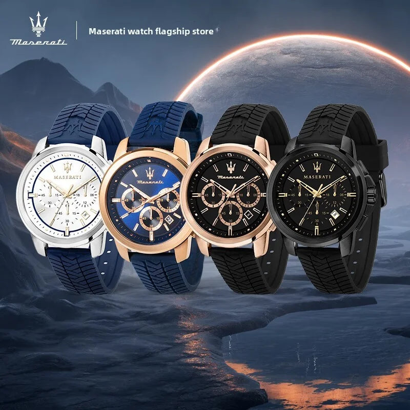 Maserati Luxury Watch Men's Sports Racing Success Series Fashion Multifunction Waterproof Silicone Strap Quartz Watch