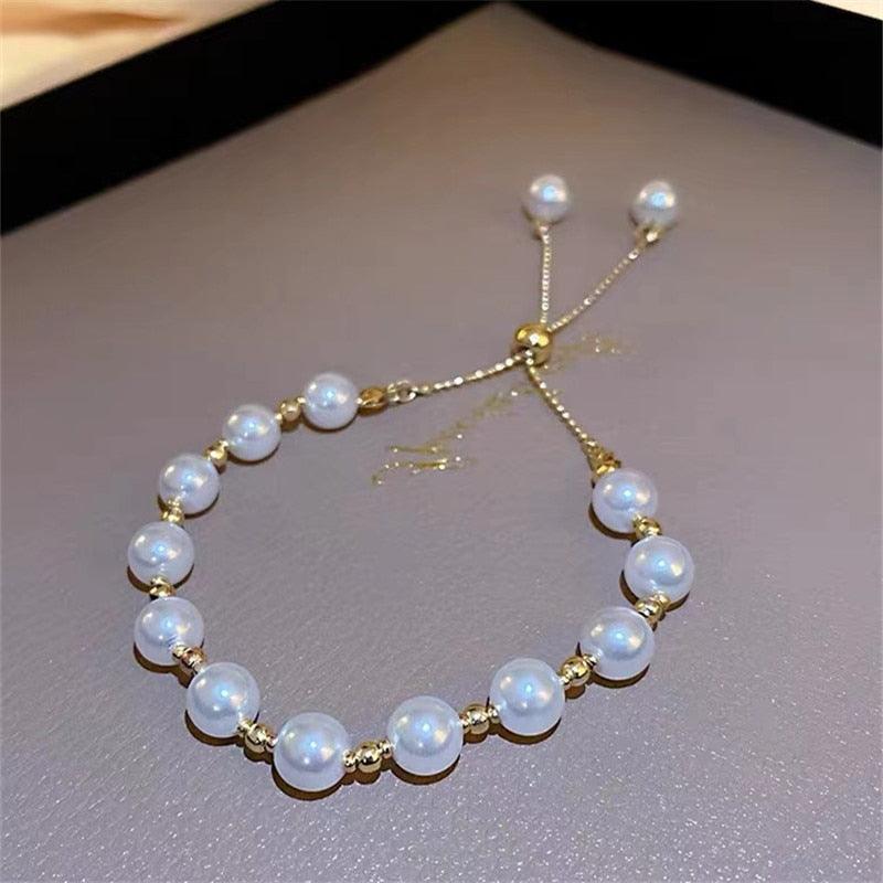 Crystal Charm Bracelets for Women - Gold Colour Beaded Chain Double Layered Adjustable Bracelets Jewellery - The Jewellery Supermarket