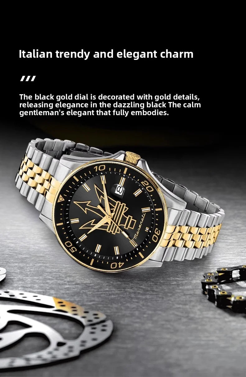 Luxury Maserati Watches Men's Luxury Fashion Trends in Europe and America Luminous Gold Steel Strap. Ideal Present