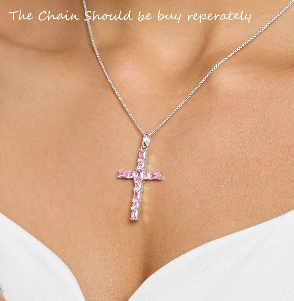 Brand New Pendant Cross with Pink AAA Zircon Crystals Jewelry 925 Sterling Silver Romantic Christian Gift For Women - The Jewellery Supermarket
