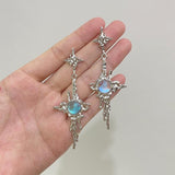 Irregular Liquid Metal Cross Moonstone Dangle Earrings - Trend Metal Cross Moonstone Drops Christian Earrings - The Jewellery Supermarket