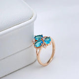 Fine Blue AAA Zircon Crystals Hollow Geometry Flower Filled 14K Rose Gold Ethnic Rings - Vintage Wedding Jewellery