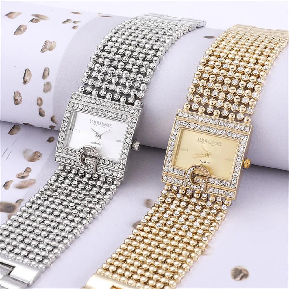 Classic Square Gold Women Watches High-end Temperament Ladies Dress Bracelet Watch Luxury Diamonds Quartz Wristwatch Montre - The Jewellery Supermarket
