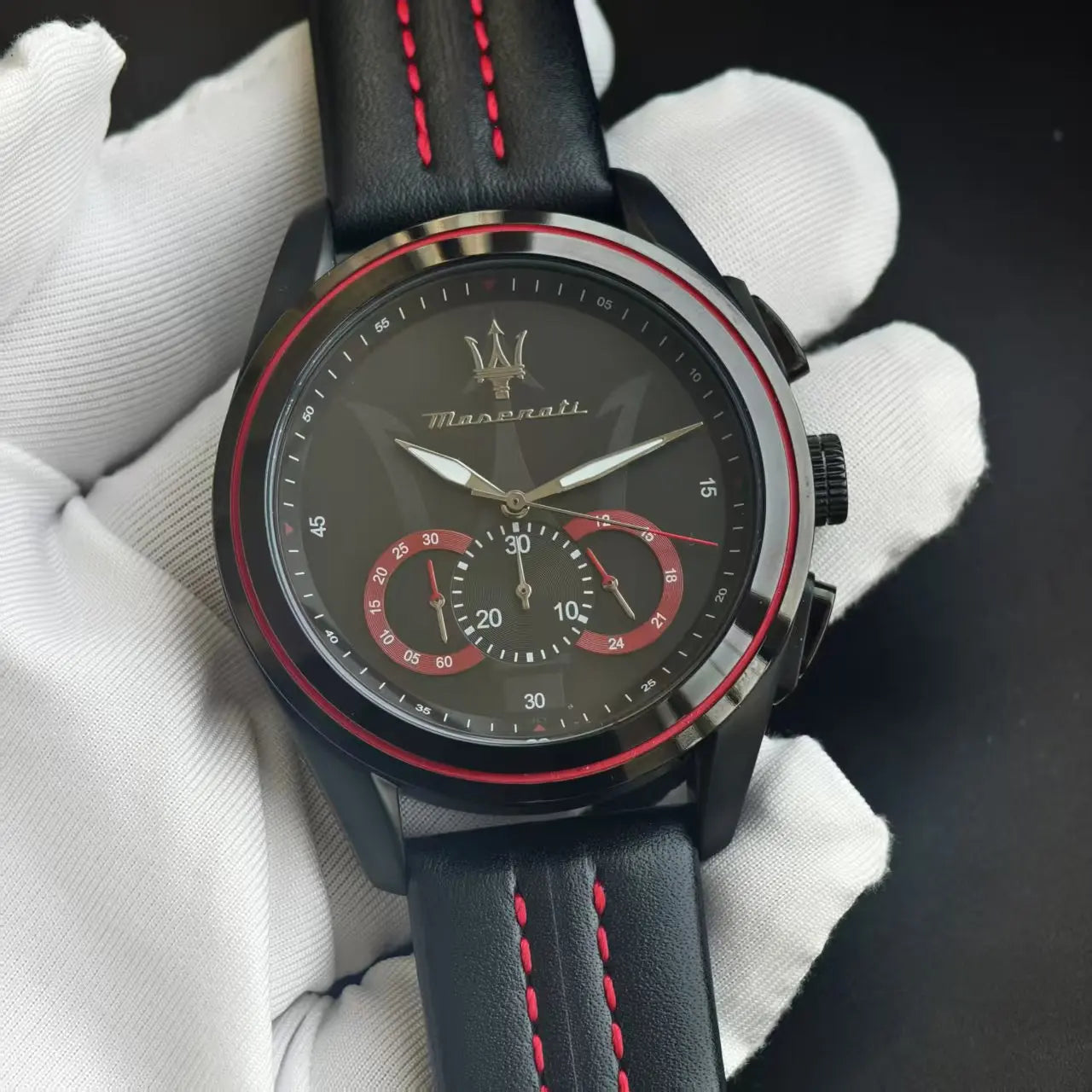 Original Maserati Men's Watch Quartz Darth Vader Waterproof Leather Strap Watches, Luxury, Precision Italian style