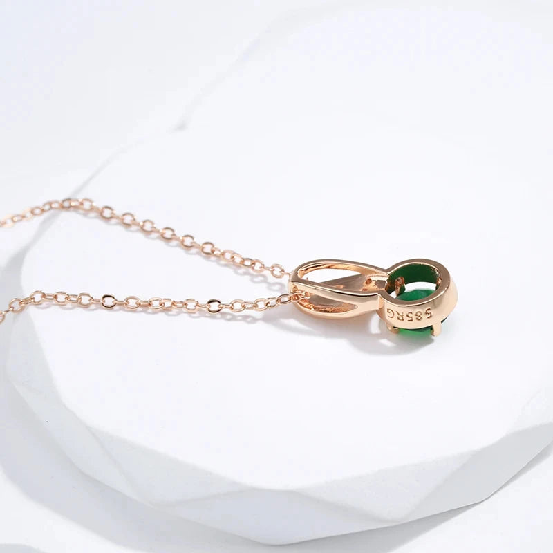 New Arrival Luxury 14K Rolled Rose Gold Round AAA Emerald Zircon Necklace - High Quality Daily Fine Jewellery