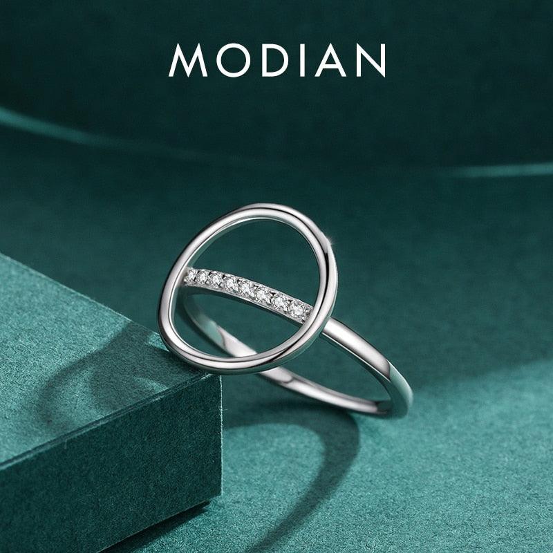 Genuine Silver Round Ring - Dazzling Clear AAAA Simulated Diamonds Simple Geometric Design Fine Jewellery - The Jewellery Supermarket