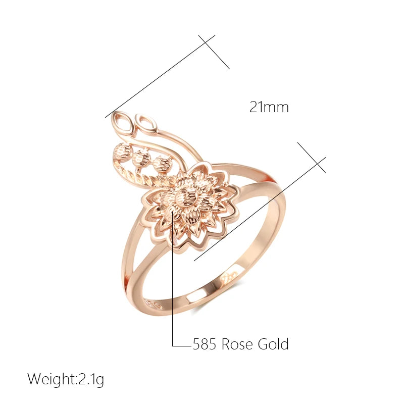 New Unusual Metal Sculpture 14K Rolled Rose Gold Flower Ring - Vintage Syle Jewellery