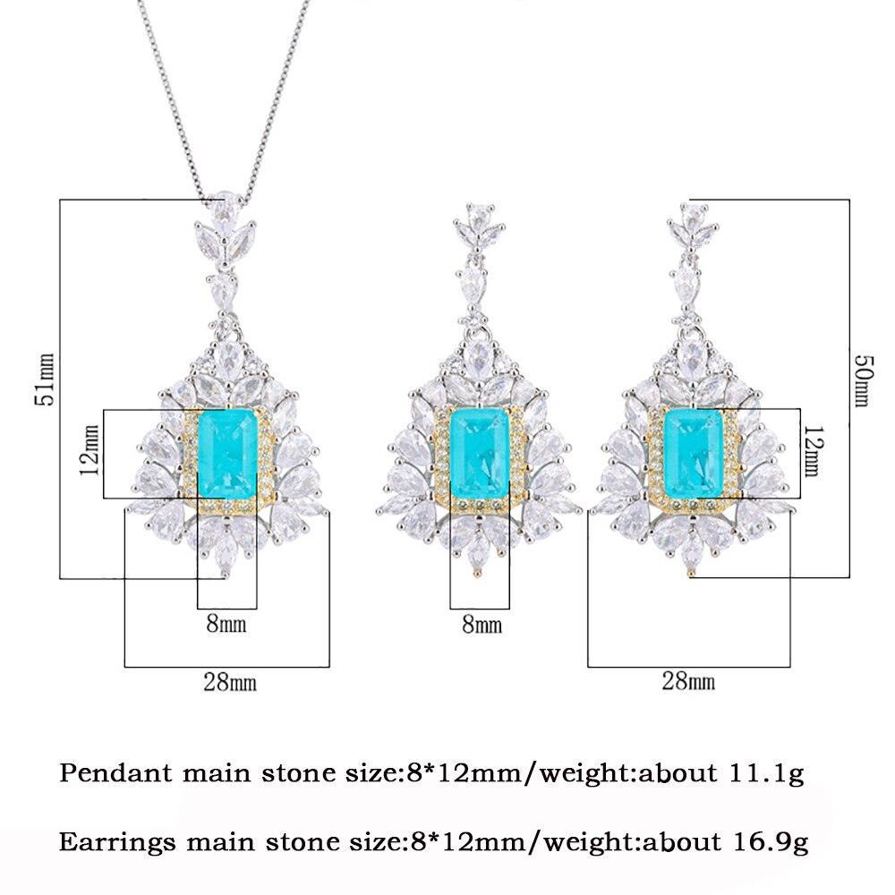 Luxury 8*12mm Paraiba Tourmaline Pendant Necklace Drop Earrings for Women - Charming Fine Jewellery Set - The Jewellery Supermarket