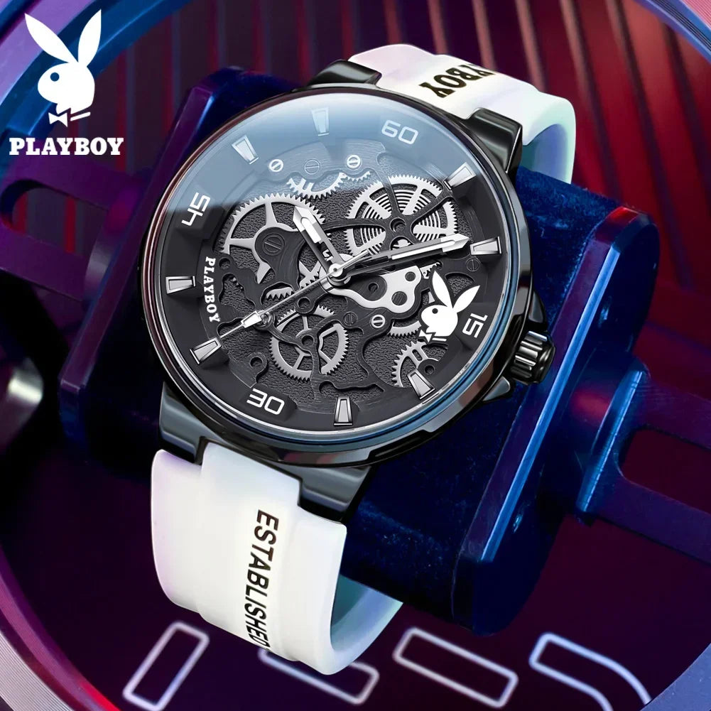PLAYBOY Luxury Original Silicone Strap Fashion Casual Quartz High Quality Waterproof Watches for Men