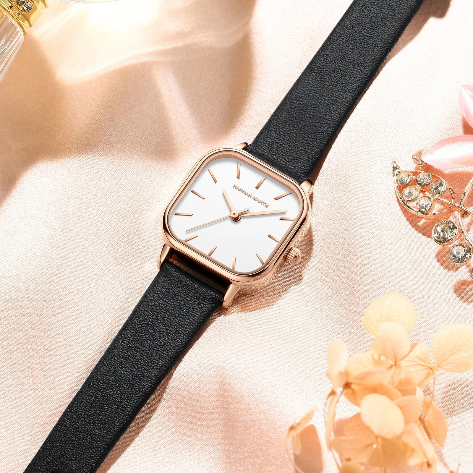 New Arrival Elegant Fashion Leather Square Rose Gold Tone Women Watches 24mm Mini Dial 3Bar Quartz Movement Watches