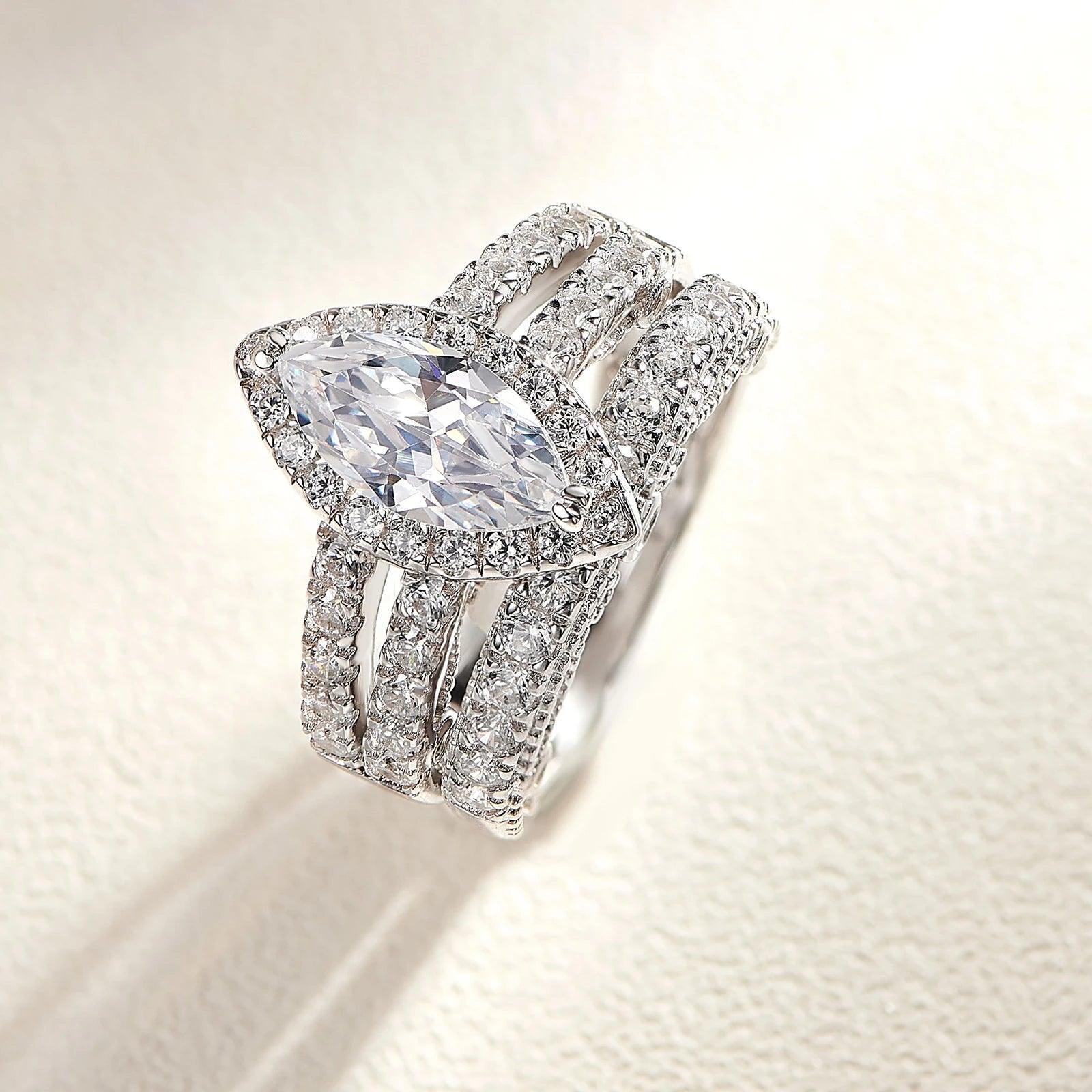 Amazing Marquise or Emerald Cut AAAAA Quality High Carbon Lab Created Diamond Luxury Ring Sets for Women - The Jewellery Supermarket