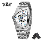 Golden Stainless Steel Waterproof Sport Transparent Triangle Skeleton Mechanical New Mens Wristwatches