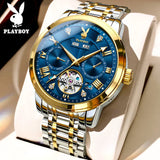 PLAYBOY Luxury Top Brand Fashion Automatic Mechanical Stainless Steel Waterproof Business Men's Watches for Men