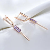 Luxury 14K Filled Rose Gold Oval Purple AAA Zircon Crystals Long Pendant Earrings - Trendy Daily Jewellery