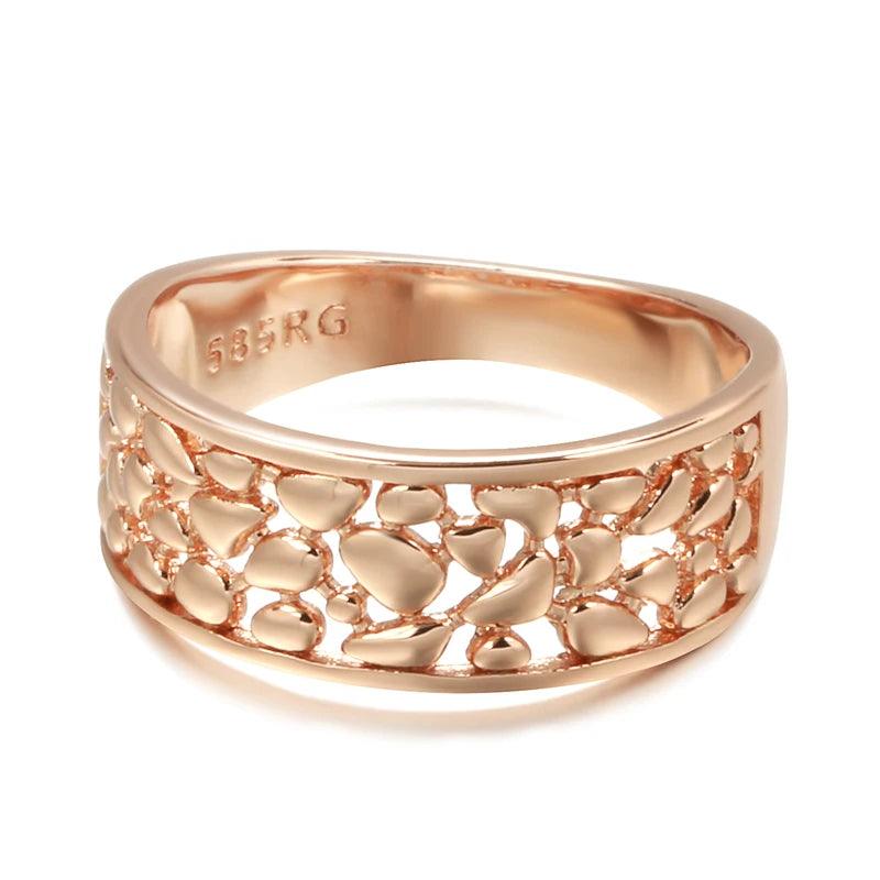 New 14K Filled Rose Gold Ethnic Trendy Daily Unique Glossy Hollow Pattern Women Rings - Vintage Design Jewellery
