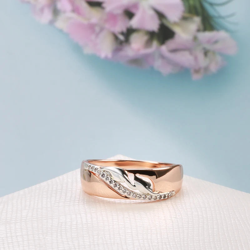 Superb 14K Filled Rose Gold And Silver Two Color AAA Zircon Diamonds Setting Fashion Slim Design Luxury Rings