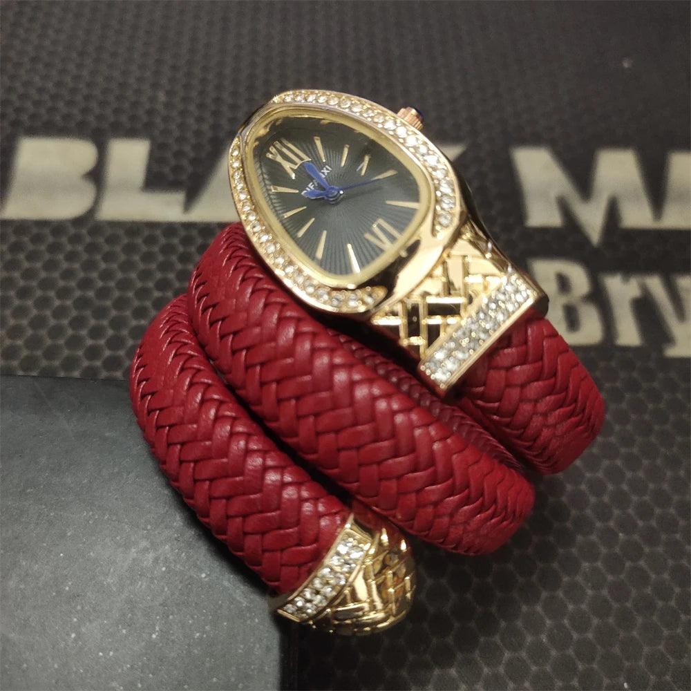 New Arrival Luxury Brand Women Snake Watches - Quartz Fashion Ladies Bracelet Wristwatch with Rhinestones