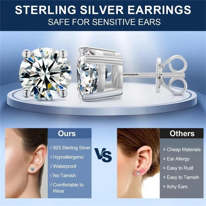 Splendid D Colour VVS1 0.5ct 1ct 2ct Moissanite Diamonds Screw Back Four Claws Earrings Silver Fine Jewellery - The Jewellery Supermarket