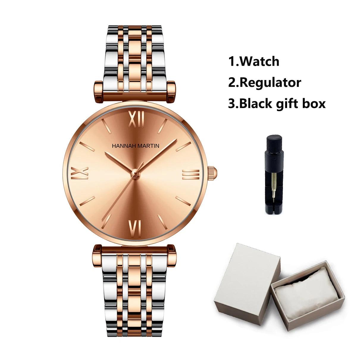 Luxury Elegant Fashion Round Dial Stainless Steel Ladie's Watch Japan Movement Quartz Rose Gold Plated Wristwatches