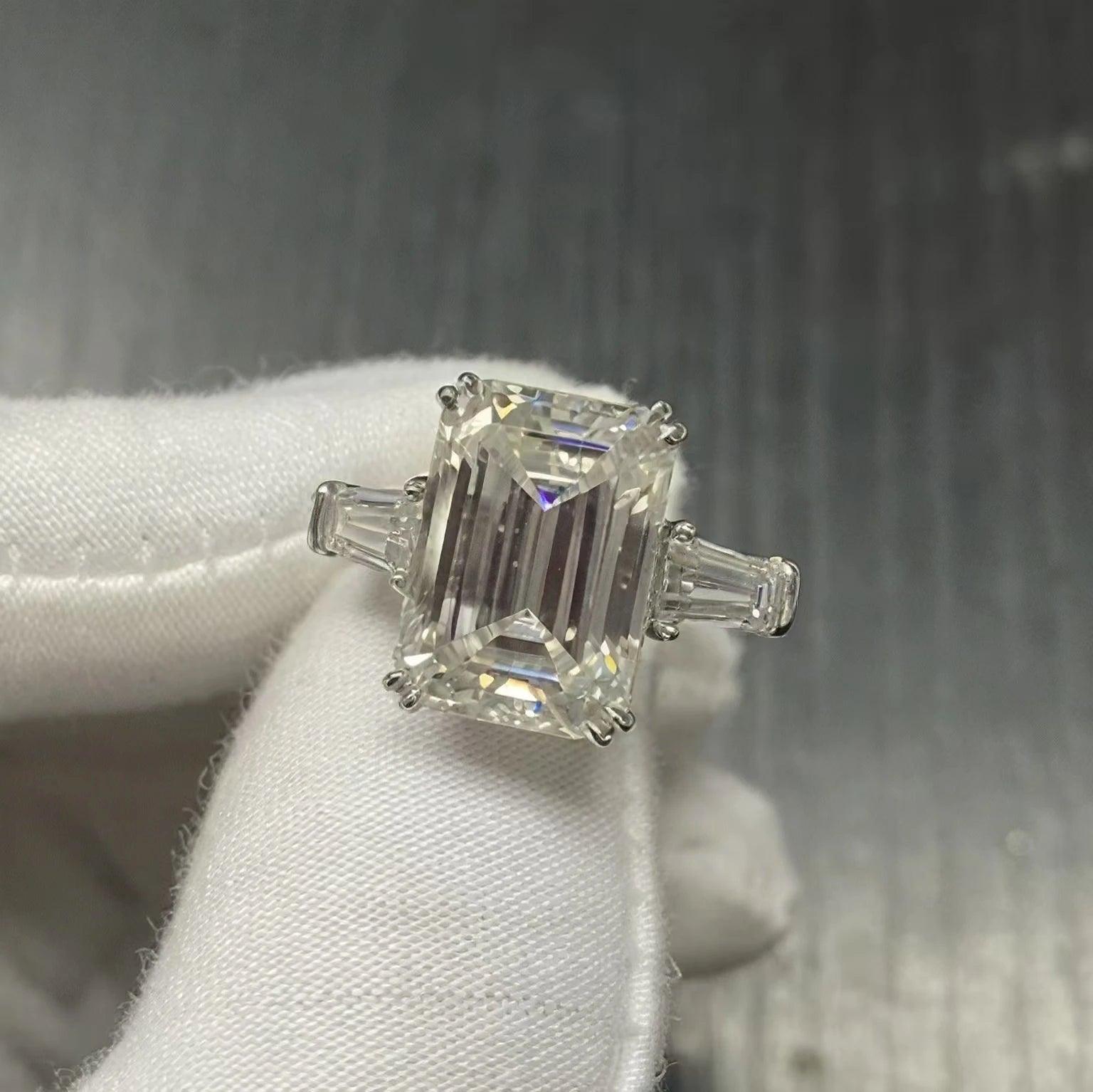 1/2/3/4CT Emerald Cut Full Moissanite Diamond Rings Silver GRA Certified Three Stones Wedding Engagement Jewellery