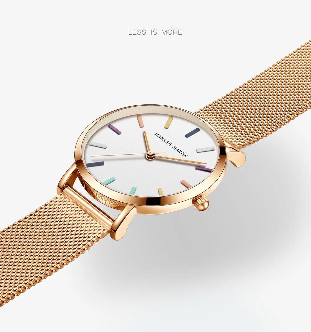 Elegant Luxury Brand Fashion Rosegold Colour Stainless Steel Mesh Strap Japanese Quartz Movement Ladies Watches