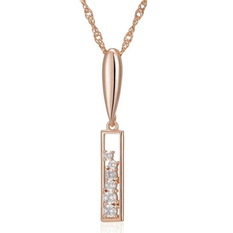 Gorgeous Rolled 14K Rose Gold AAA Zircon Diamonds Pendant And Necklace For Women - High Quality Daily Jewellery