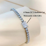 100% Real 6*8mm 2ct Radiant Cut Moissanite Diamonds Tennis Bracelet for Woman - Party Silver Diamond Link Bracelets - The Jewellery Supermarket