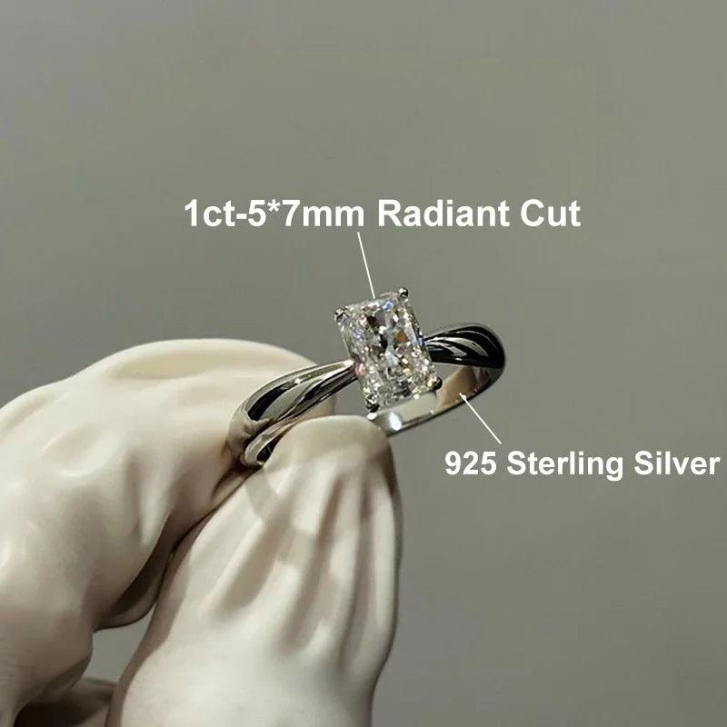 Excellent 1Carat Radiant/Asscher Cut Moissanite Diamond Rings 925 Silver Wedding Engagement GRA Certified Jewellery