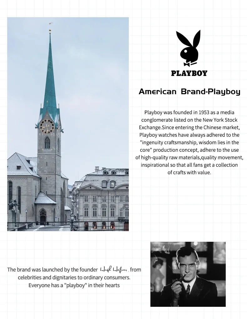 PLAYBOY Top Brand Original Luxury Waterproof Silicone Strap Calendar Luminous Fashion Quartz Men's Wrist Watches